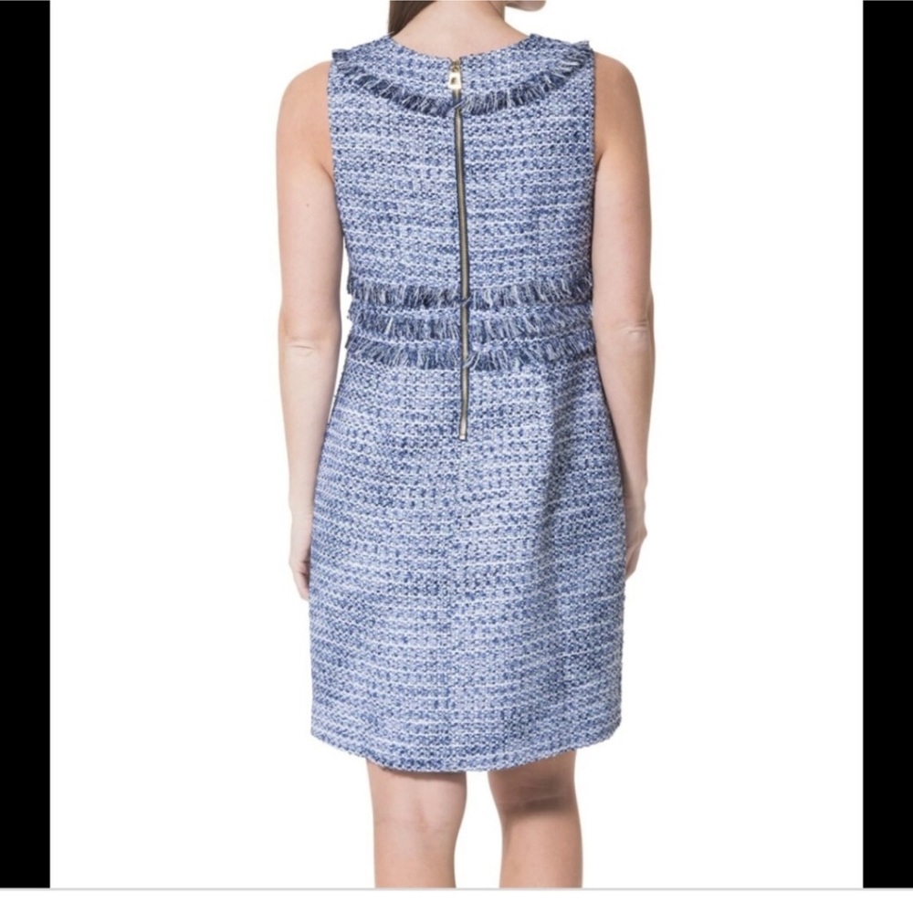 Wedding Guest Ready Sail to Sable Navy & White Tweed Fringe Shift Dress - Picture 8 of 11